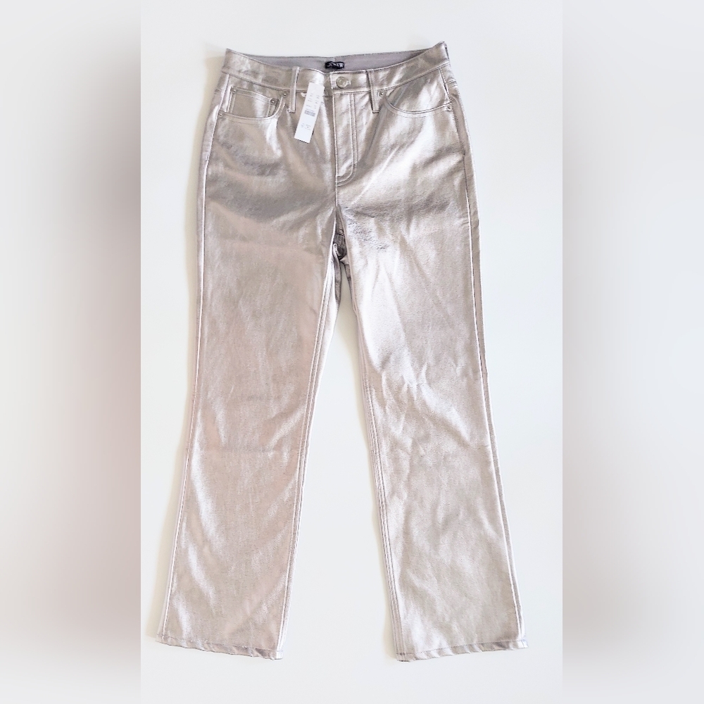 J. Crew Size 26 Full Length Demi Boot Pant Silver Metallic Faux Leather NWT